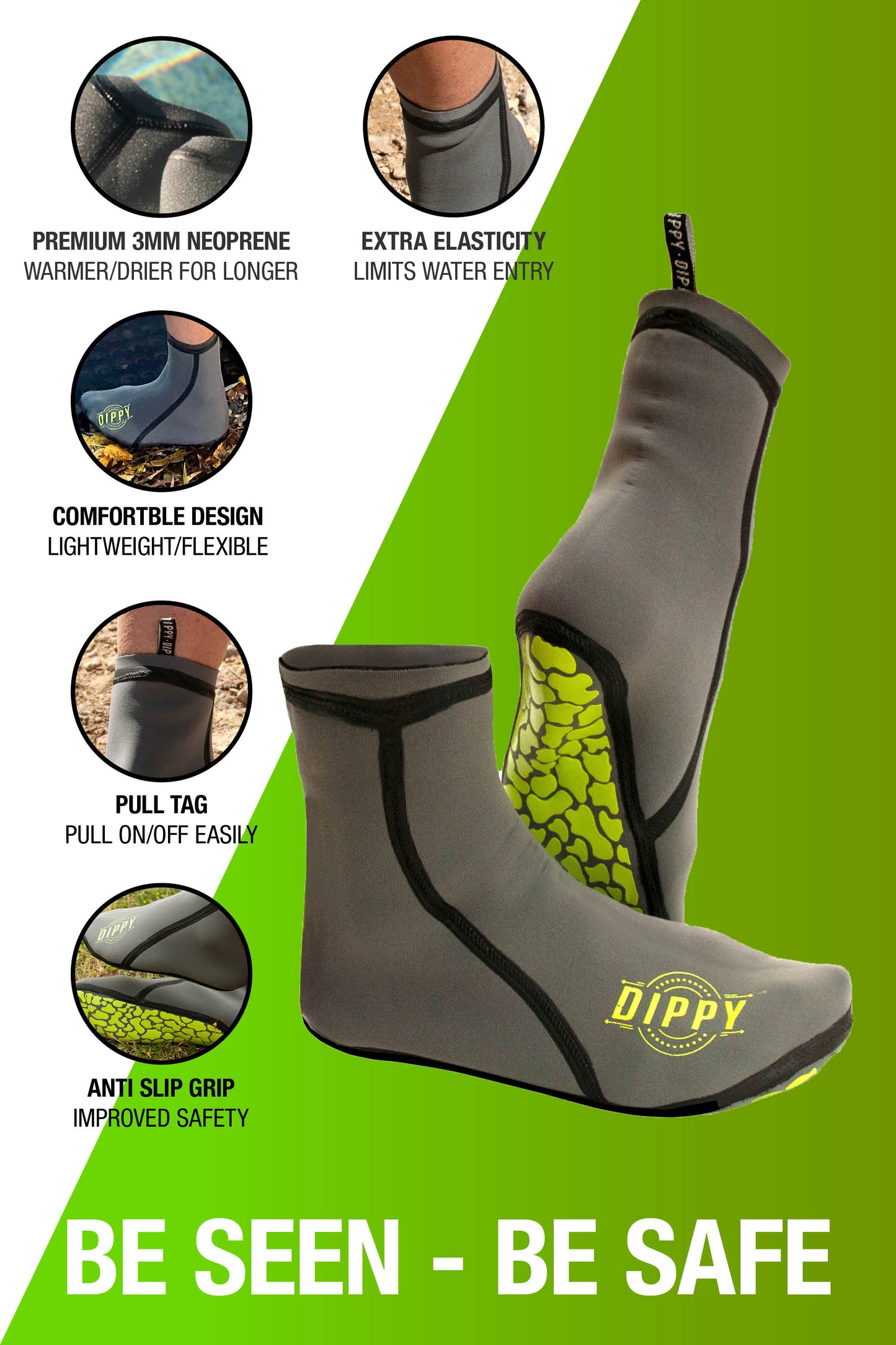 Neoprene 3MM Swim Socks - Grey/Green