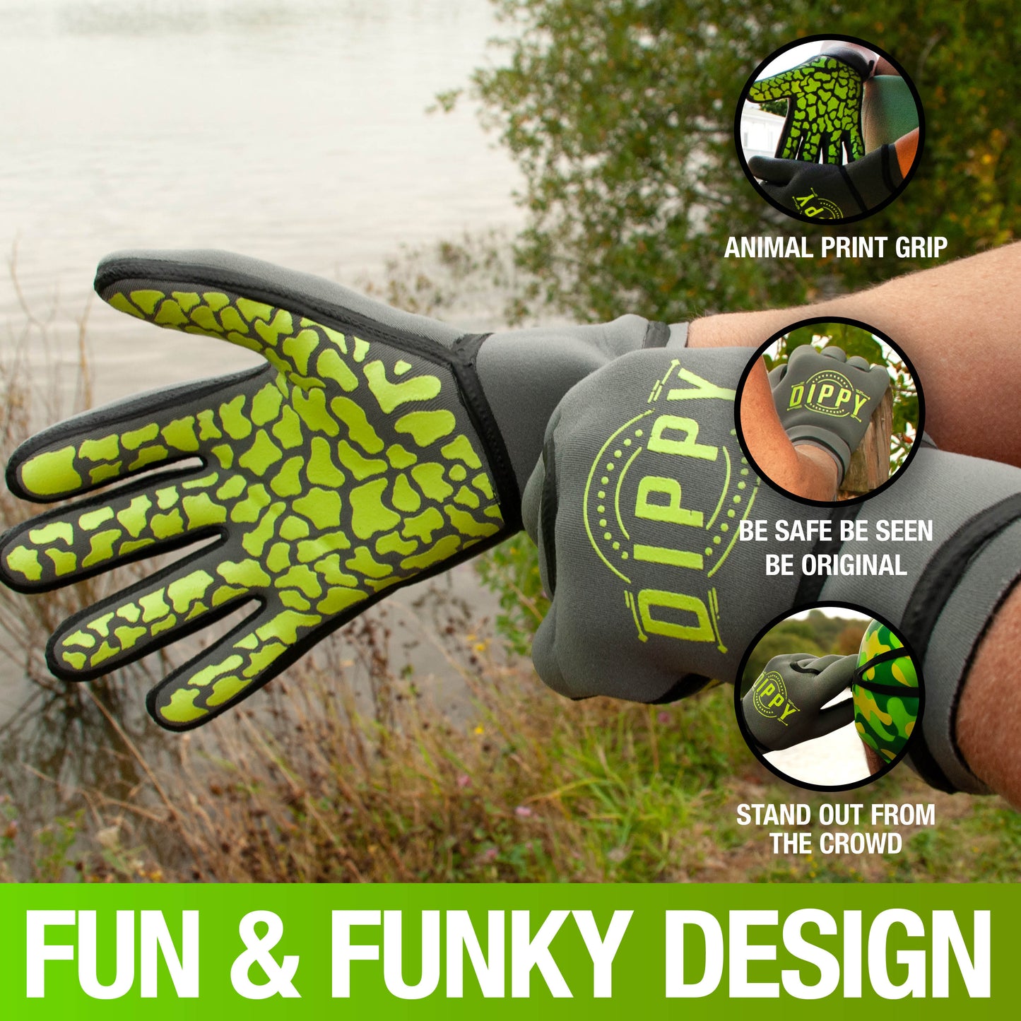 Neoprene 3MM Swim Gloves - Grey/Green