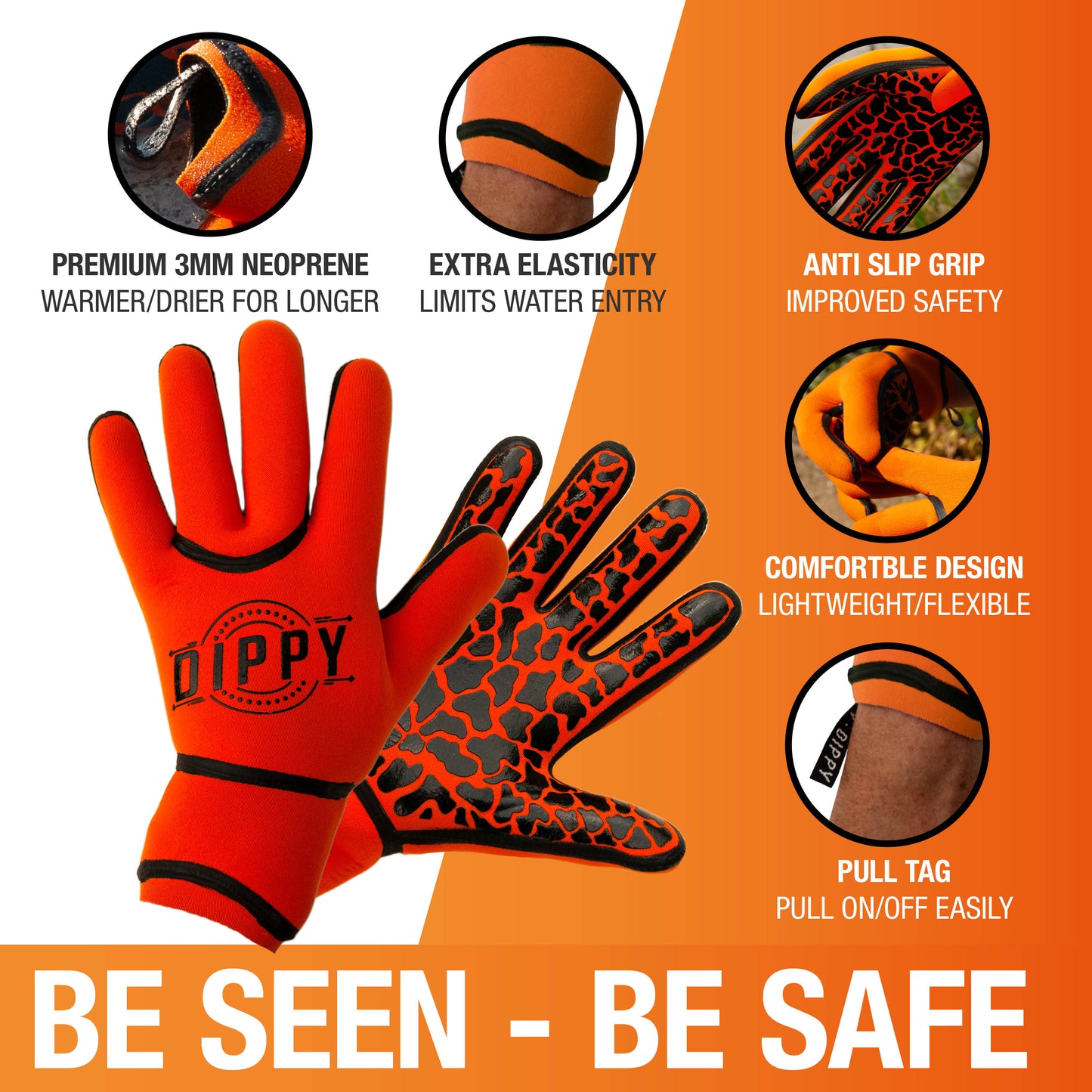 Neoprene 3MM Swim Gloves - Orange