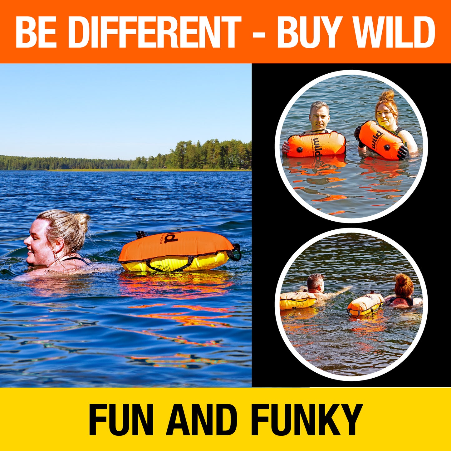 Wild Swimming Tow Float in Orange & Yellow