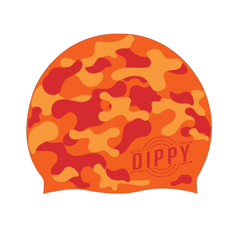 Silicone Swim Cap in Orange Camo Print