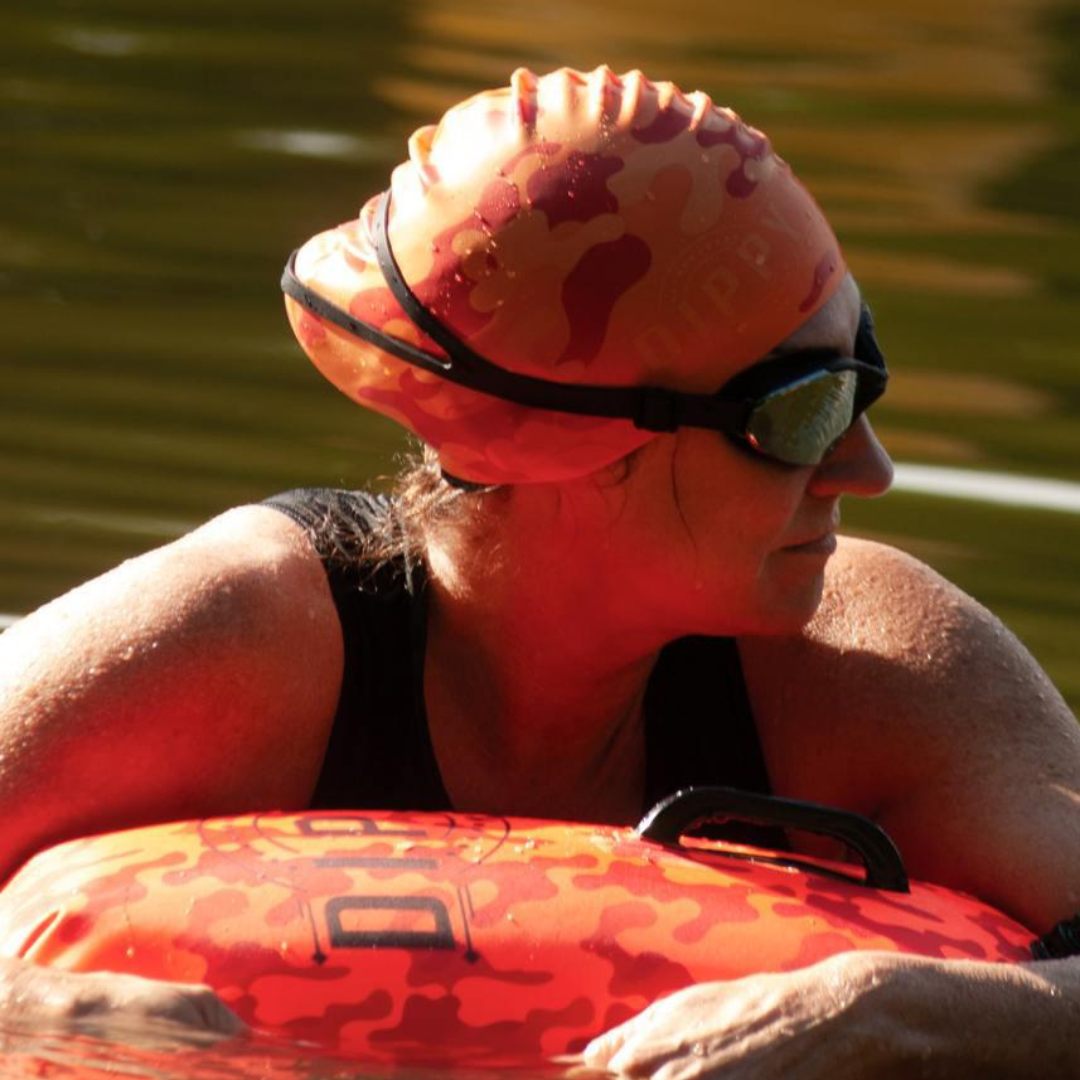 Silicone Swim Cap in Orange Camo Print