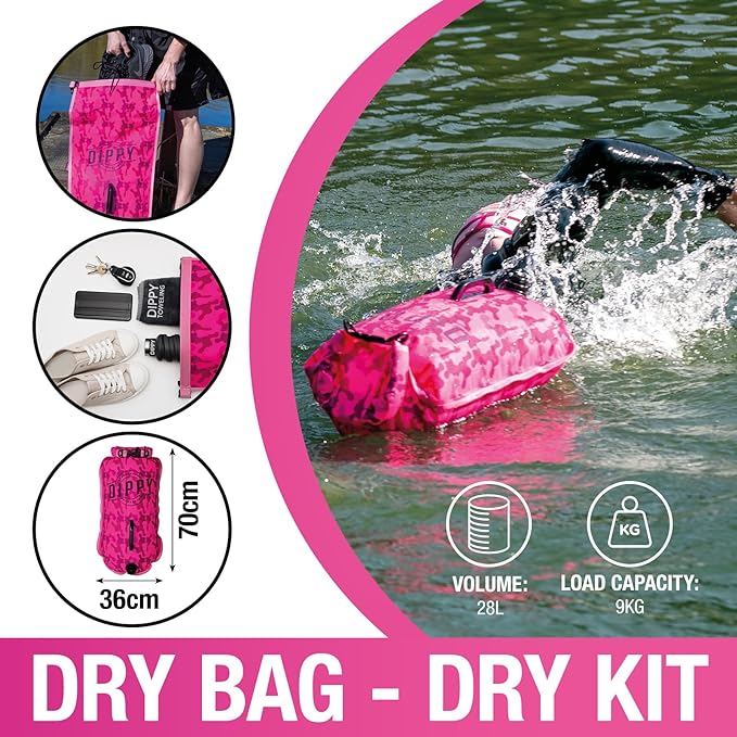 DIPPY 28 Litre Swim Dry Bag in Pink Camo