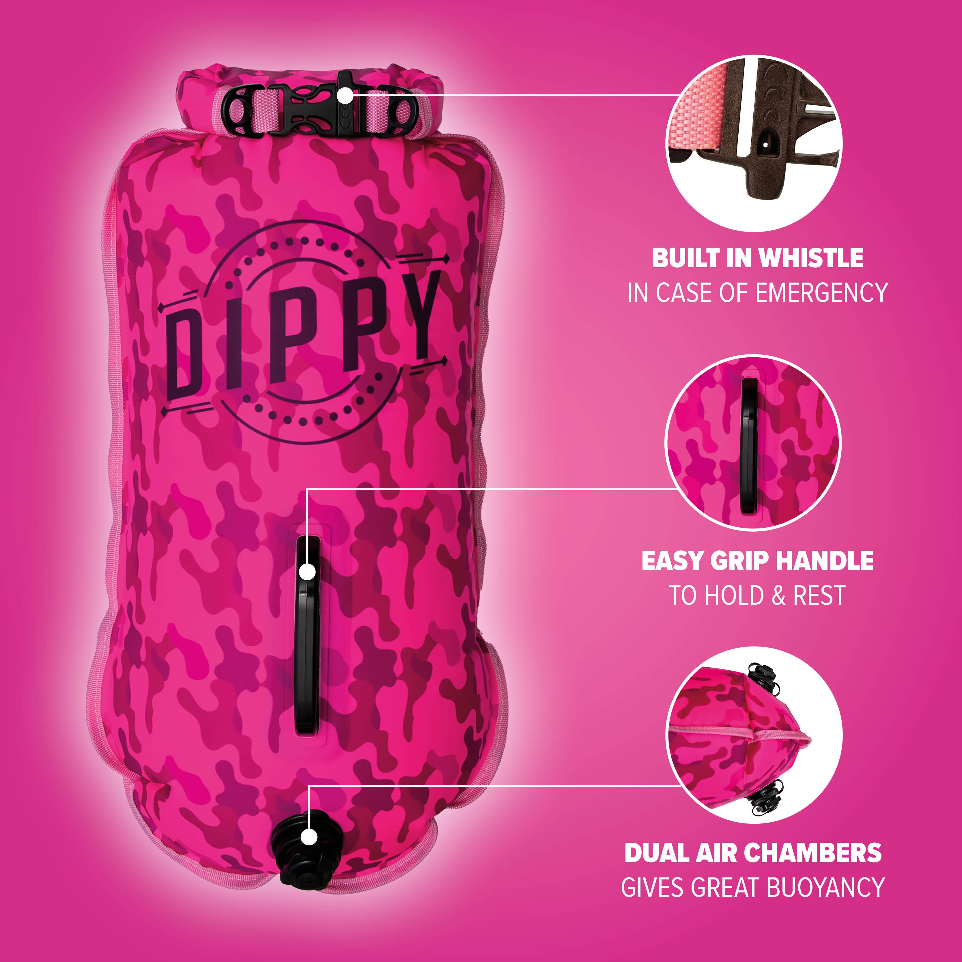 Dippy Fish DIPPY 28L Swimming Dry Bag & Tow Float - Pink Camo – Dippy Swim