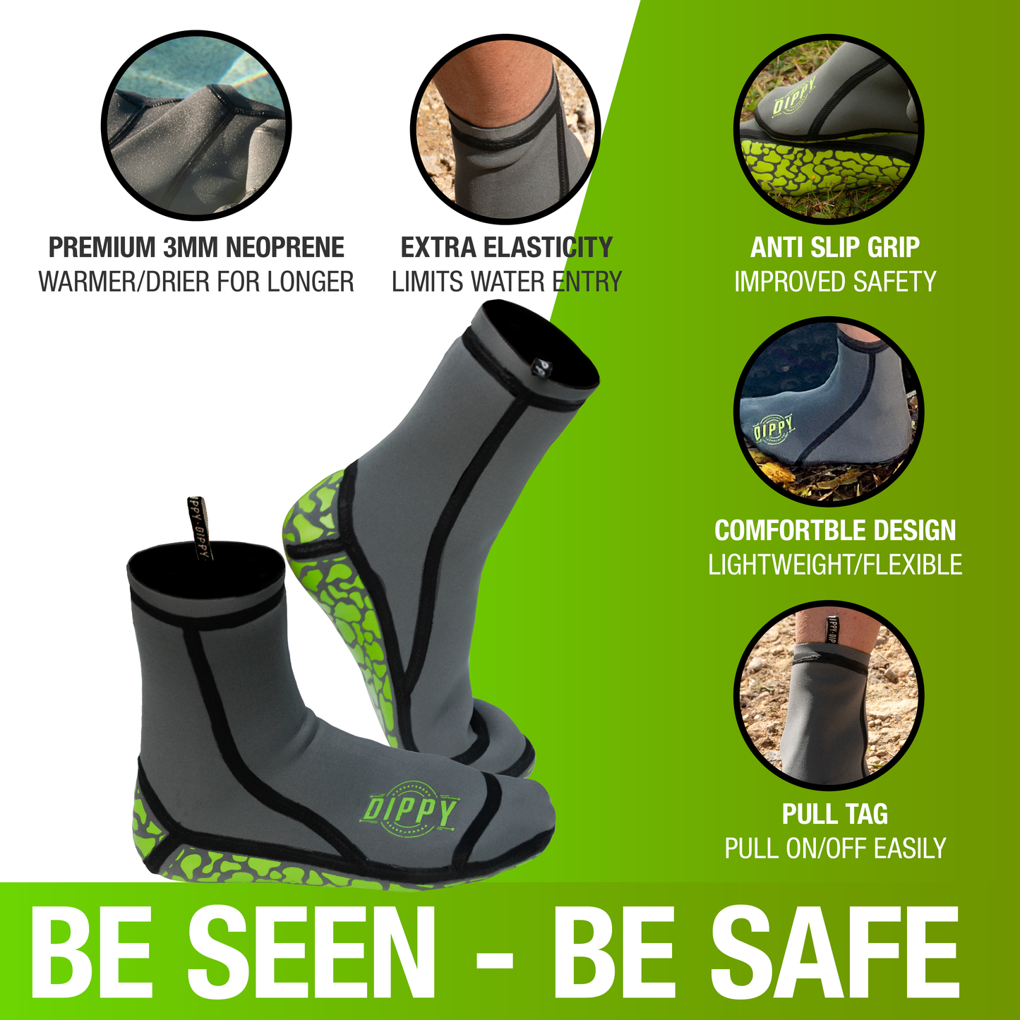 Neoprene 3MM Swim Socks - Grey/Green