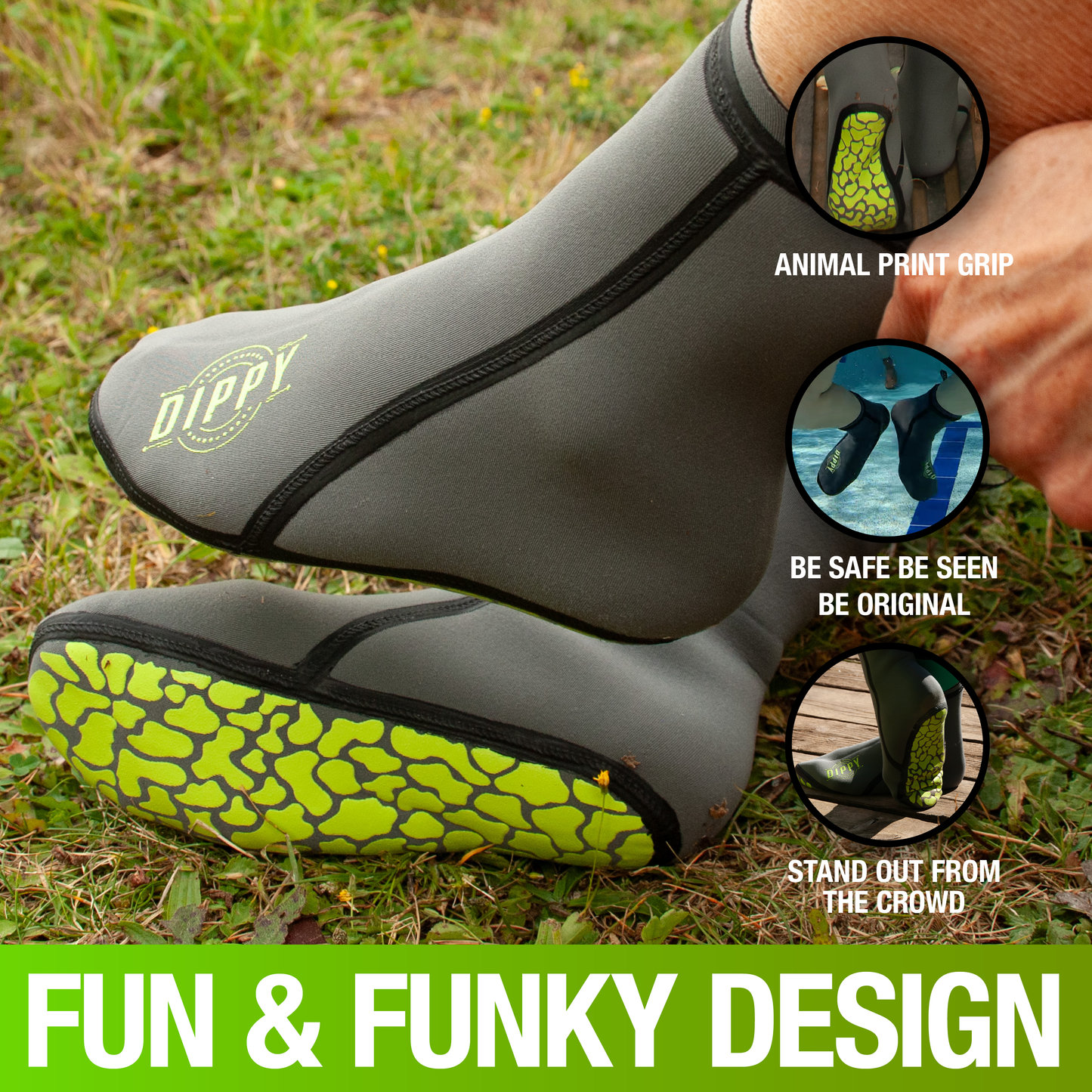 Neoprene 3MM Swim Socks - Grey/Green