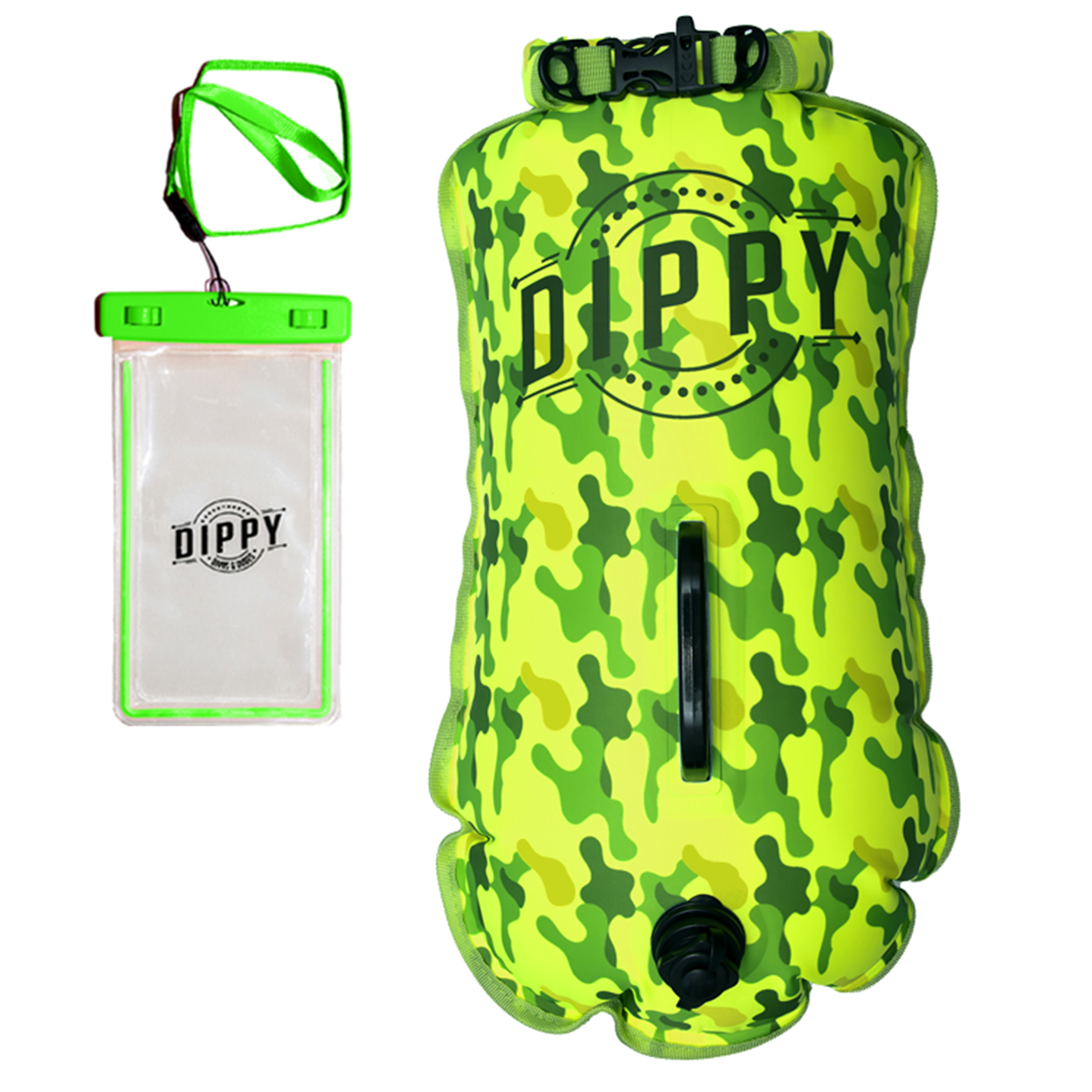 Dippy Box DIPPY 28L Swimming Dry Bag & Tow Float - Lime Green Camo – Dippy Swim