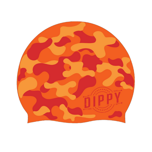 Silicone Swim Cap in Orange Camo Print